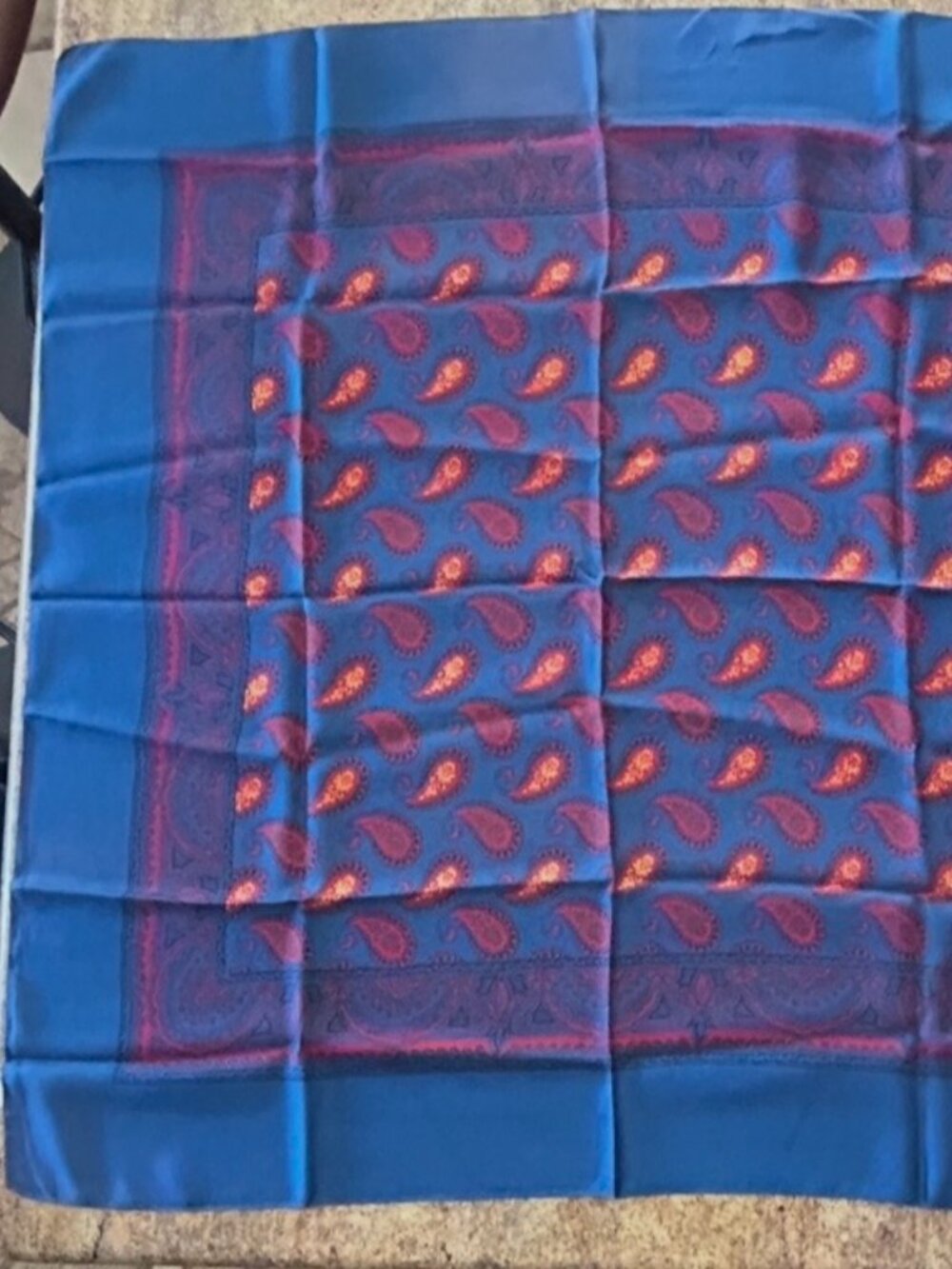 Vintage Large Blue Silk Scarf 34" x 35"